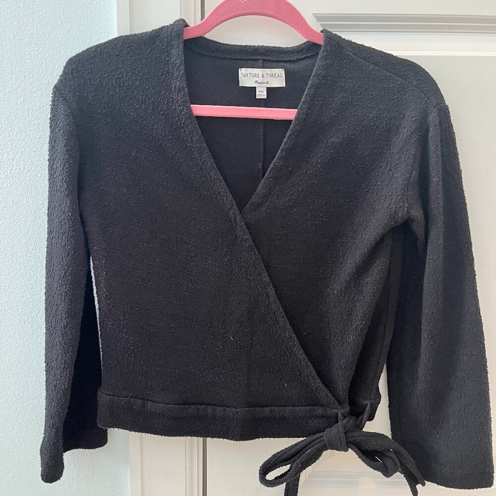 Black Long Sleeve Madewell Wrap Front Top